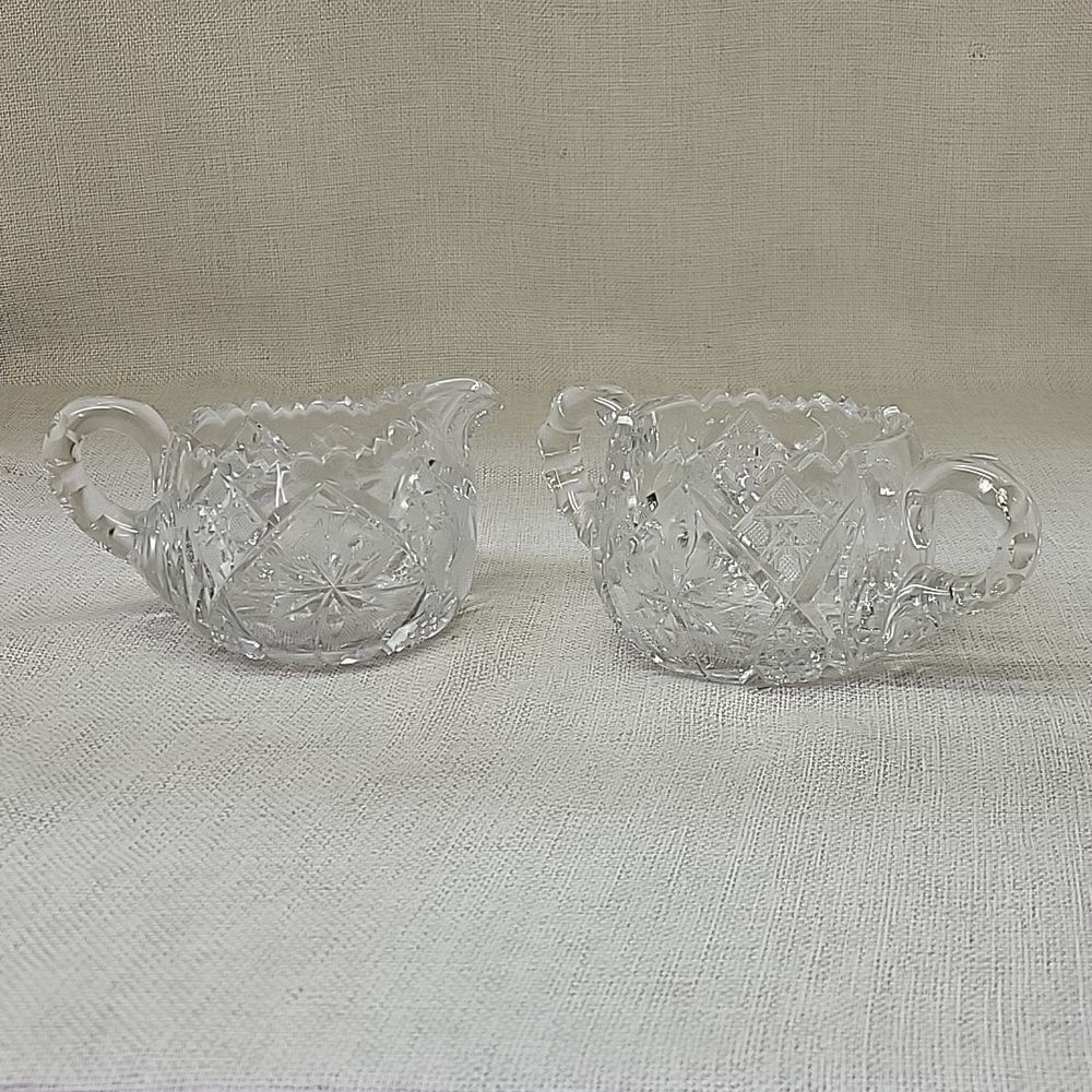 Heavy lead crystal sugar and creamer set‎